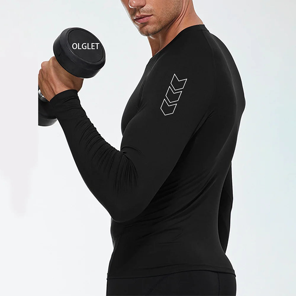 Herren Kompressions-Langarmshirt Schwarz Fitness-T-Shirt Männer Laufen Schnelltrocknend Gym-Top Sonnenschutz Sport-Baselayer