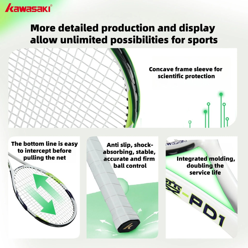 Kawasaki Light Tennisschläger Set Carbon-Composite Schlägerset KD1&PD1 Anfänger Professionelles Schläger Set für Damen und Herren Training