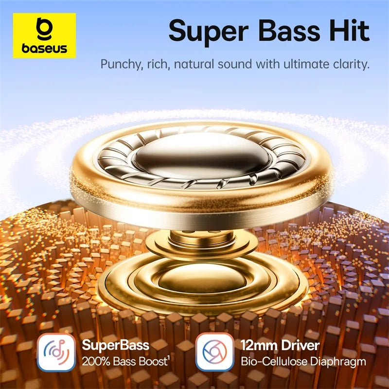 Baseus BC1 Ear-Clip-Ohrhörer Open-Ear Drahtlose Kopfhörer Bluetooth 6.0 Clip-On Sport-Kopfhörer 4 Mikrofone Super Bass IP55 Ohrstöpsel
