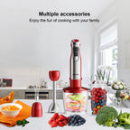BioloMix 4-in-1 Hand Stick Blender, 1200W Stainless Steel - Immersion Mixer with Chopper Smoothie Cup Ice Blades for Baby Food