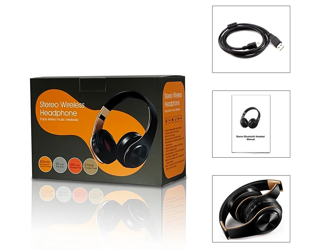 Herren Geschenk Gold Wireless Kopfhörer Bluetooth Kopfhörer Stereo Headset Spiel mit eingebautem Mikrofon, universell für Android und iOS