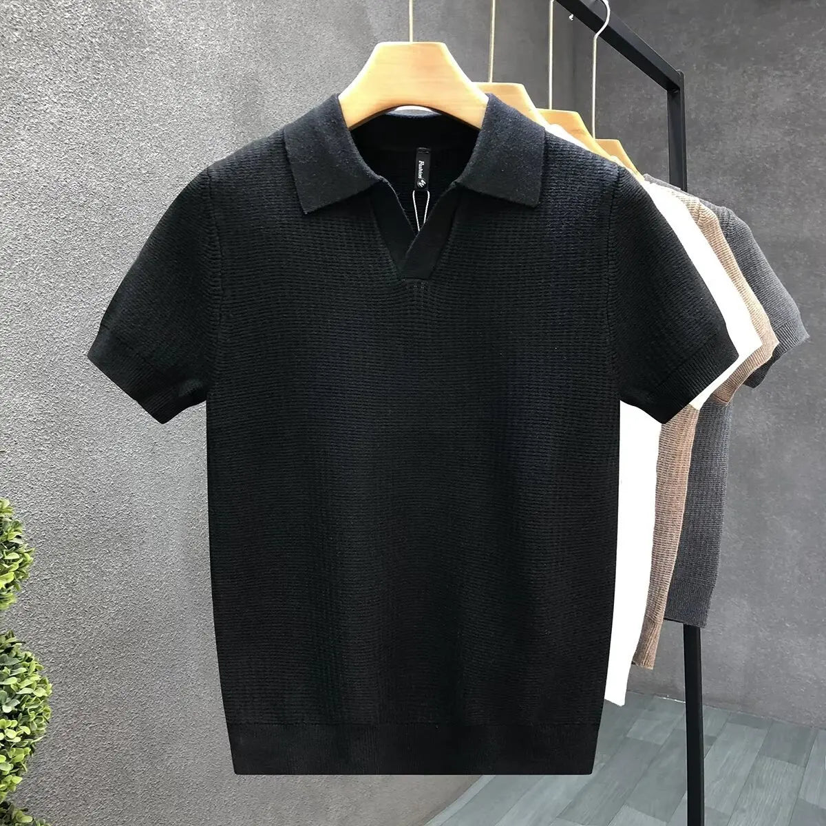 2026 Herren Sommer Poloshirt Koreanischer Stil Slim Fit Knitterarm Kragen Unifarben T-Shirts Freizeit Dünne Ärmel Trendige Strickoberteile