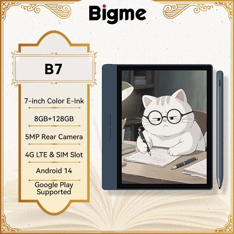 Bigme B7 E-Book-Reader, 7'' E-Ink-E-Reader, 300PPI, 8+128GB, Android 14 offenes System, Handschriftliches E-Book-Tablet mit 5MP Rückkamera