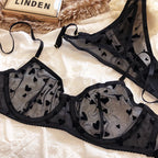 Neues Dessous-Tangas-Set, sexy, ultradünner transparenter BH, Damen-Bügel-Push-up-BH-Set, sommerliche, romantische Pfirsichherz-Unterwäsche
