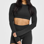 NCLAGEN Yoga-Top mit integriertem BH, langärmeliges Damen-Gym-Oberteil, rückenfreies Workout-Shirt, hochelastisches atmungsaktives Fitness-Shirt