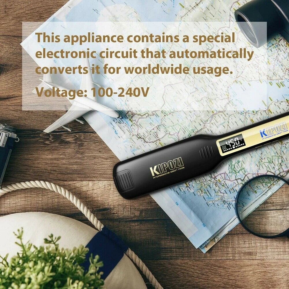 KIPOZI Professioneller Titan-Glätteisen mit digitalem LCD-Display, Dualspannung, sofortige Aufheizfunktion, Lockenstab
