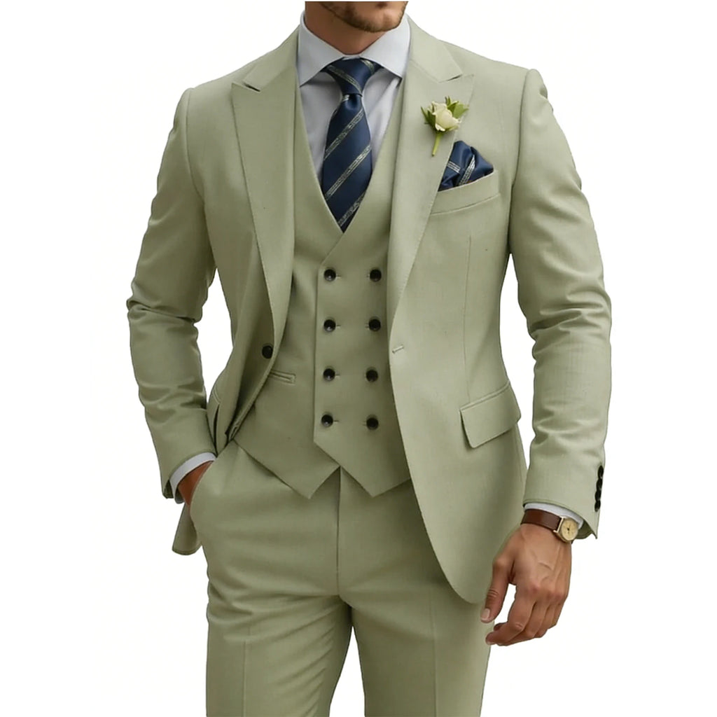 Herren 3-teiliger Slim Fit Anzug für Herren Zweireiher Hochzeits- Abschlussballanzug Formeller Business-Dinner-Smoking