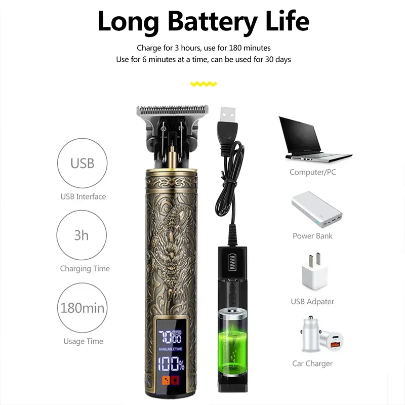 Neu! T9 Elektrischer Haartrimmer/Zubehör | Professioneller USB Rasierer | 0mm Glatzkopf-Haarschneidemaschine Tragbar für Herren Heimfriseur