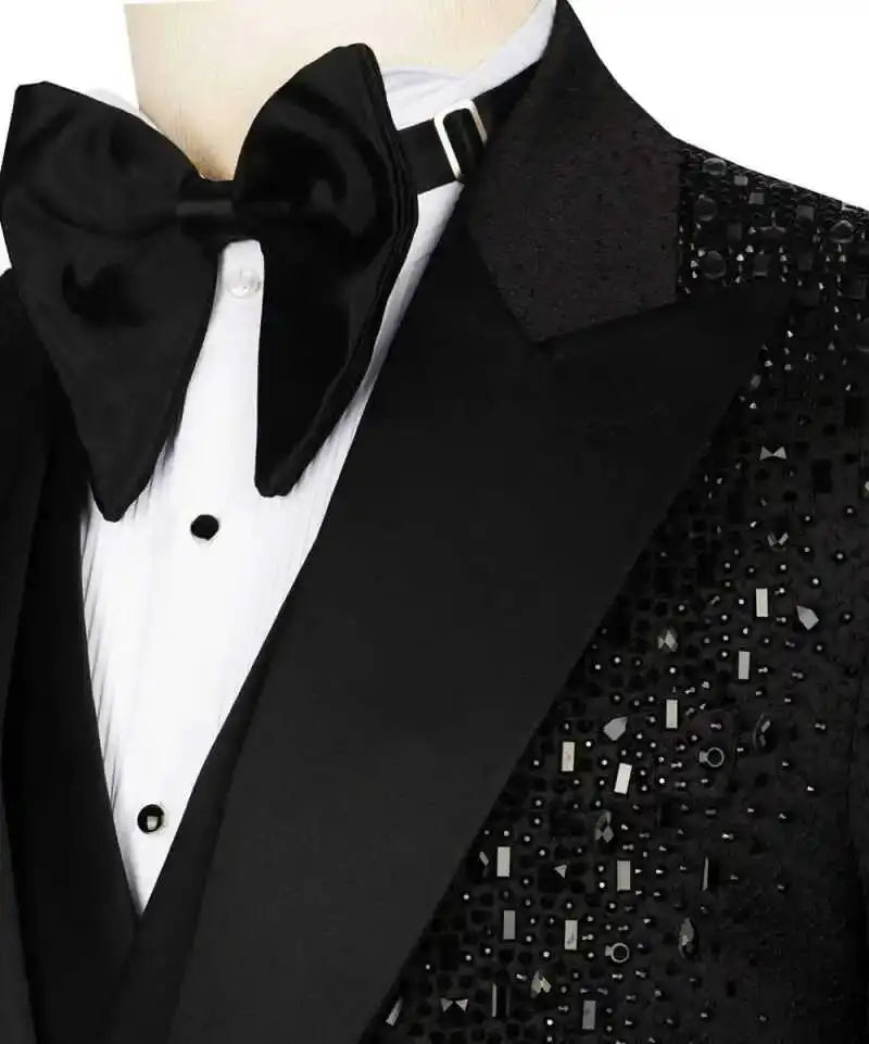 Luxus Anzug 2-teiliges Set für Herren Perlenbesetzte Smokings Revers Ein Knopf Maßgeschneiderter Blazer Lässiges Business Pailletten Hochzeit Bräutigam