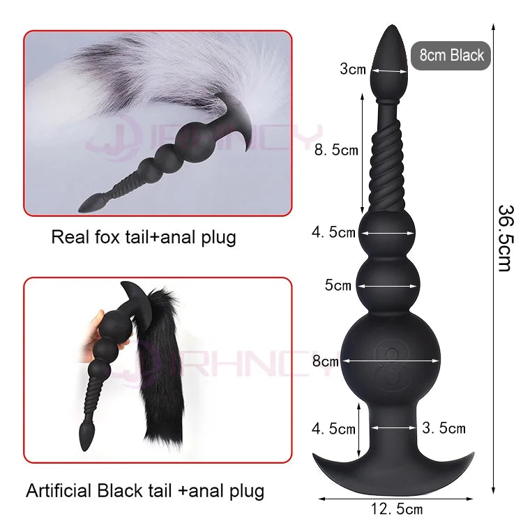 3-10cm Großer Analsex Plug mit Schwanz Sexspielzeug für Erwachsene Spiele Paare DIY Cosplay Großer Butt Plug Silikon Weich Lang Anal Beads Frauen