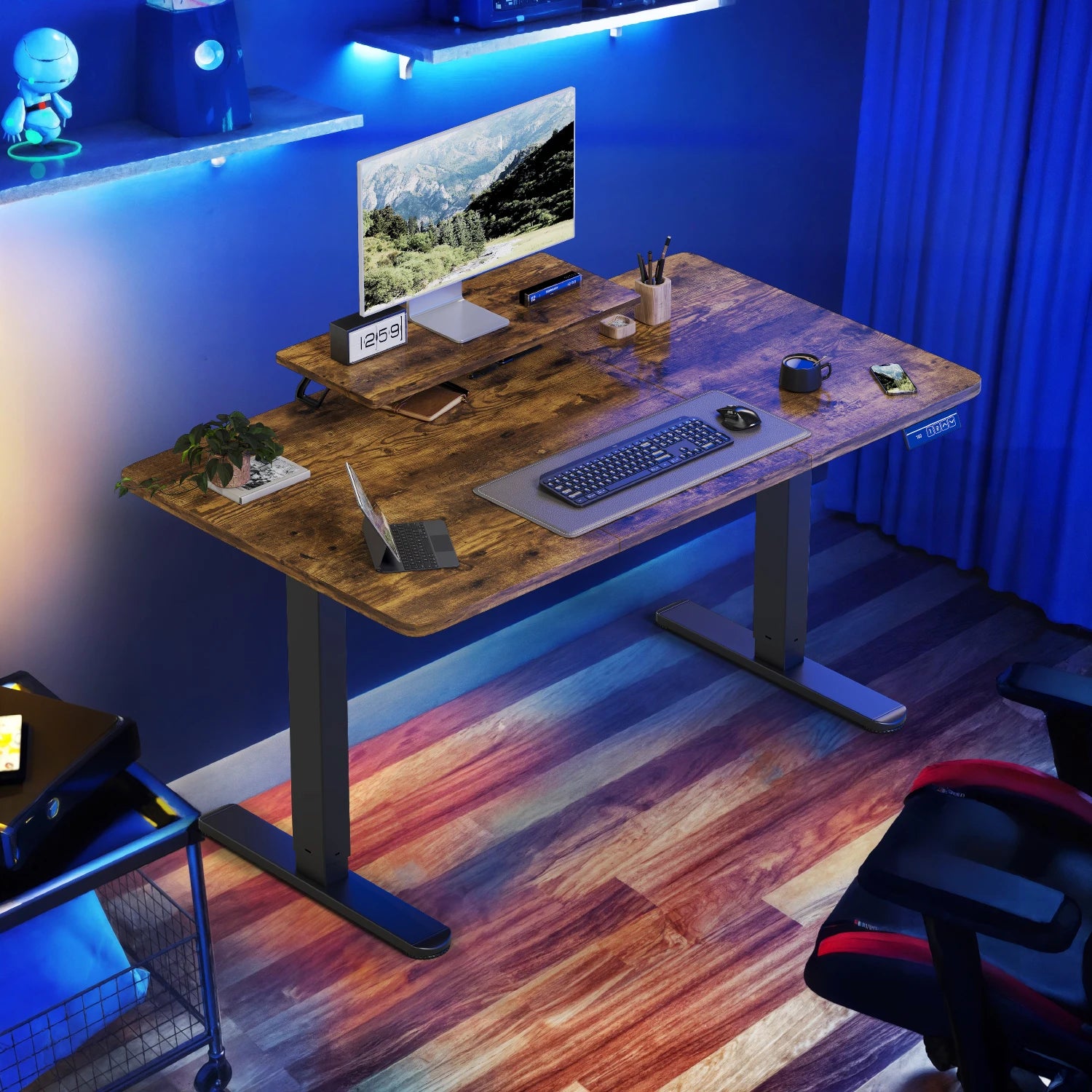 Devoko elektrischer höhenverstellbarer Schreibtisch 120 × 60 cm mit Monitorständer Ergonomischer Sitz-Steh-Schreibtisch (Weiß)