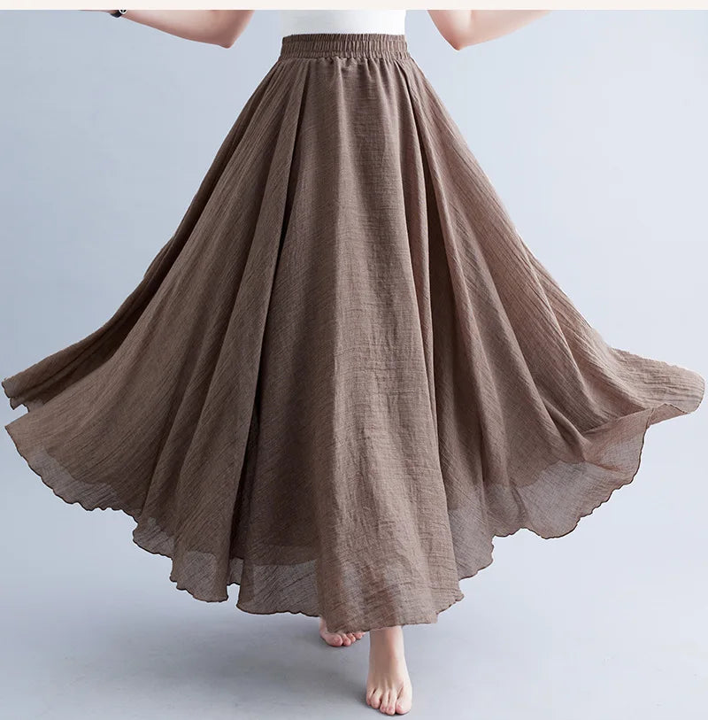 Neue 2020 Damen Leinen Baumwolle Lange Röcke Elastische Taille Plissierte Maxi Röcke Strand Boho Vintage Sommer Röcke Faldas Saia