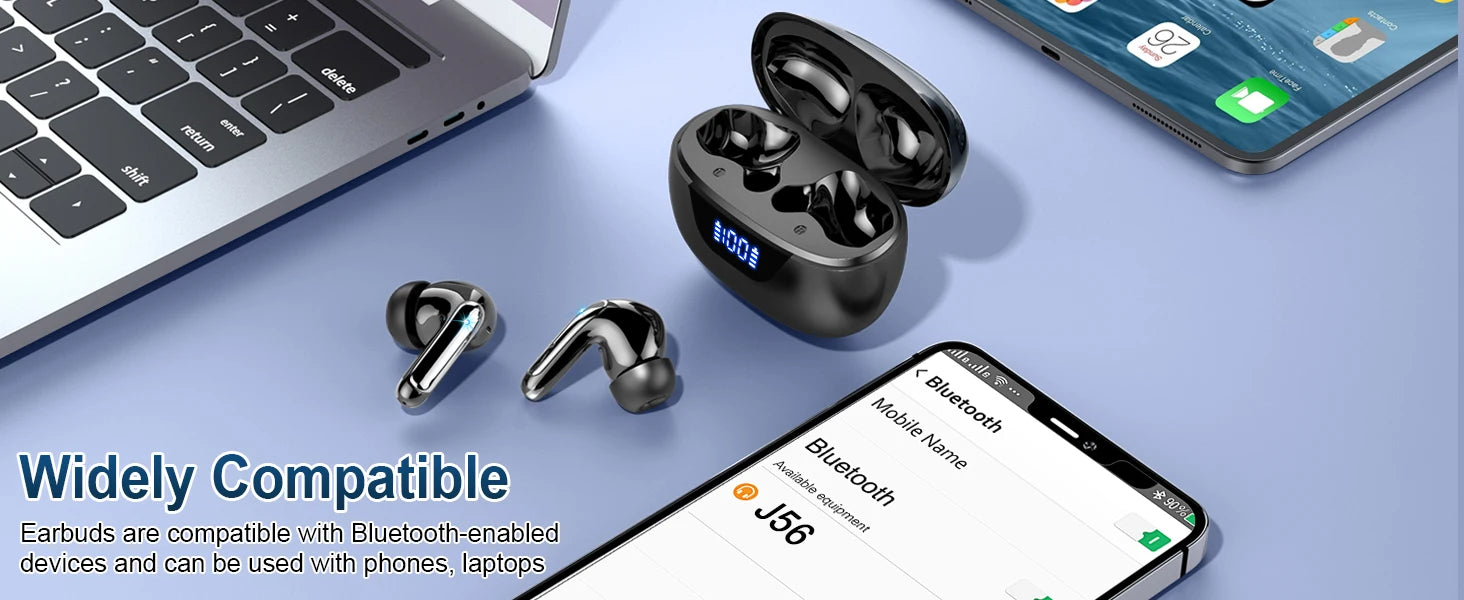 Kabellose Kopfhörer, Bluetooth 5.3 Stereo-Ohrhörer In-Ear mit 4 ENC Mikrofon für klare Anrufe, Geräuschunterdrückende Ohrstöpsel, 48 Stunden Akkulaufzeit.