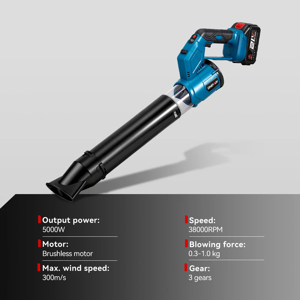 ONEVAN 2IN1 Bürstenloser Elektroturbo-Gebläse 38000 U/min Akku-Handstaubsauger Laubbläser Elektrowerkzeug für Makita 18V Akku