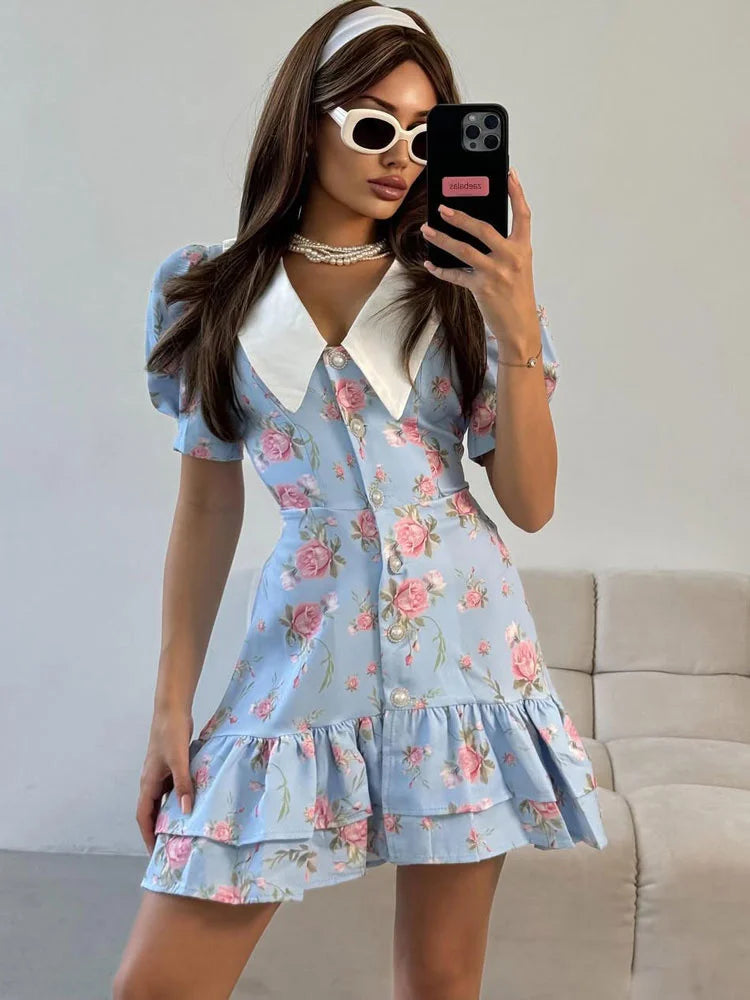 Tossy Bedrucktes Revers Mode Minikleid Damen Kurzarm Patchwork Kontrast Elegantes Sommerkleid 2025 Damen Bodycon Kleid