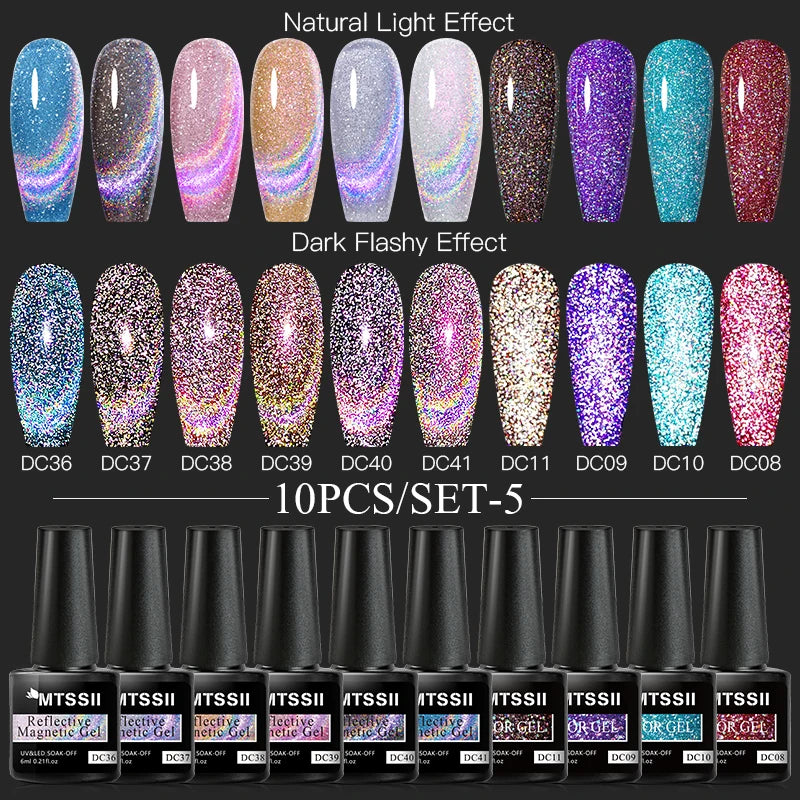 10/12PCS/SET Katze Magnetisches Gel Nagellack Set 9D Reflektierendes Glitzer Gel Halbpermanentes UV Gel Soak Off Funkelndes Nagelkunst Kits