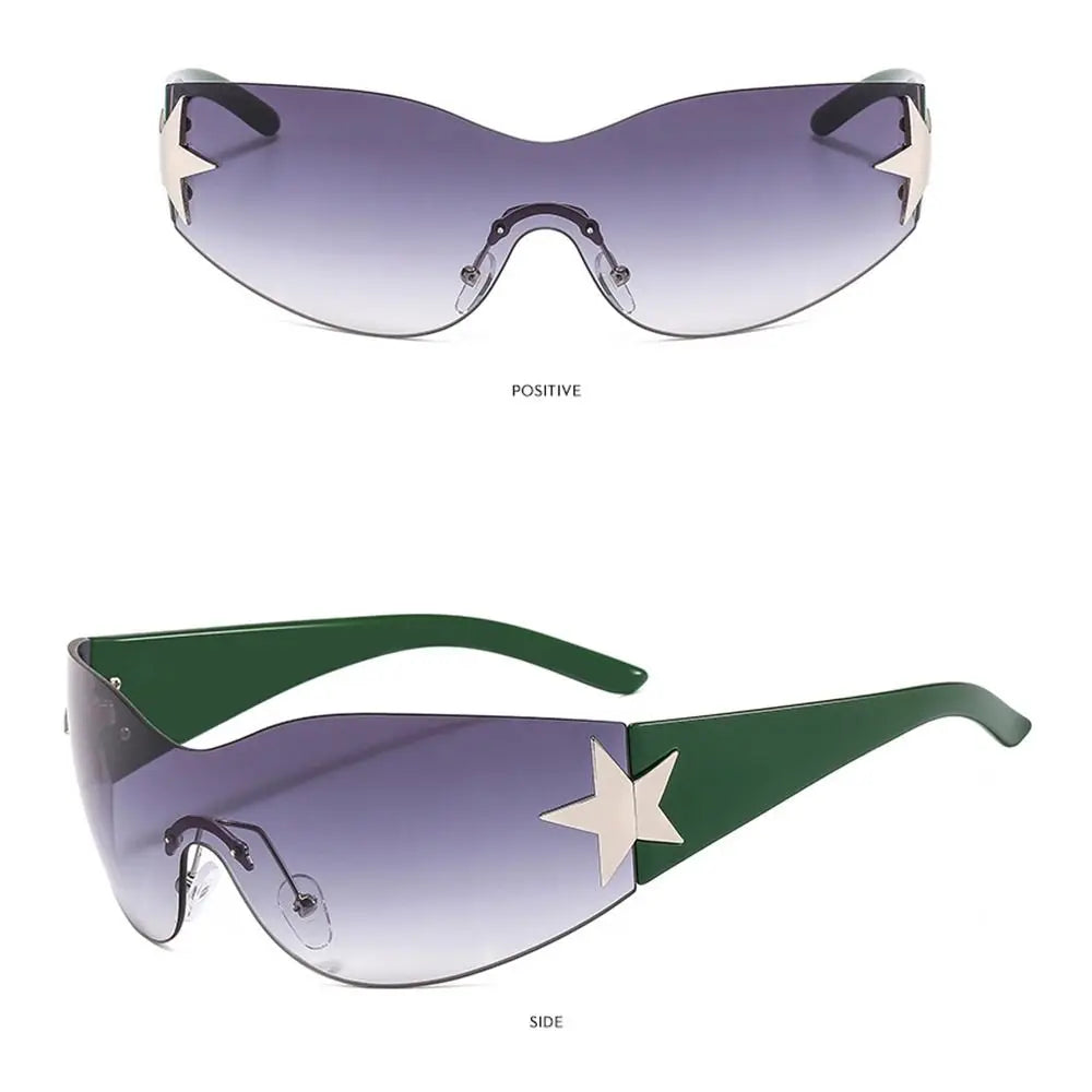 Neue Y2K Randlose Punk-Sonnenbrille Goggle Damen Herren Luxusmarke Wrap Around Sonnenbrille Fünf Sterne Eyewear Sport One Piece Shades