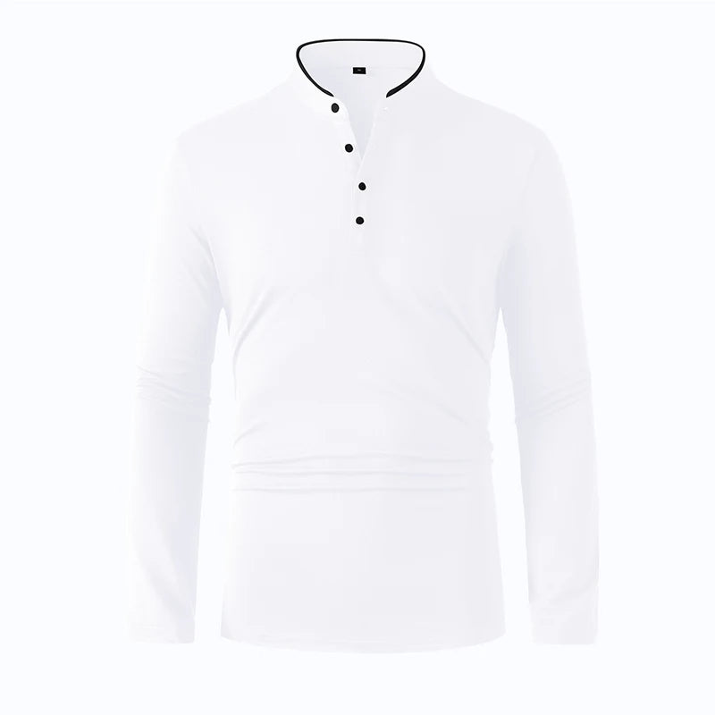Herren T-Shirt mit Stehkragen, langärmelig, einfarbig, lässig und modisch, vielseitig und bequem, Sommer 2025
