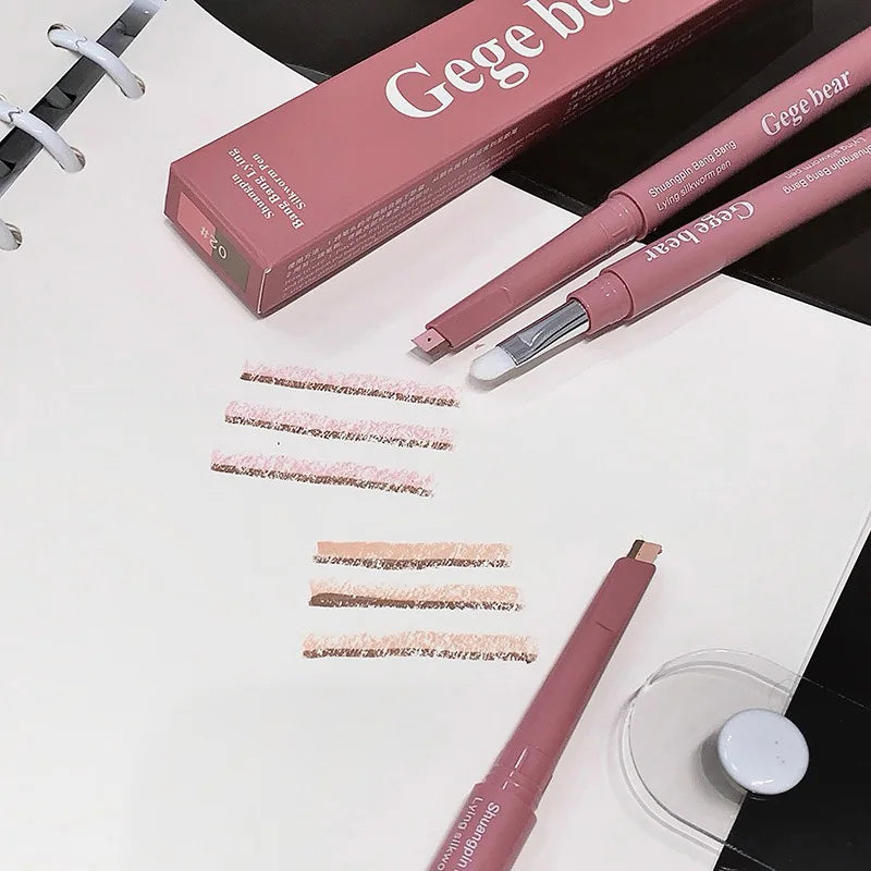Doppelseitiger Lying Silkworm Stift 2-in-1 Highlighter Nude Unterlidkontur Aegyo-Sal Eyeliner Make-up-Stift mit Detailpinsel