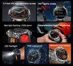 2026 Neue TANK Ultra 1400mAh Akku Militär Smartwatch 10ATM Wasserdicht Herzfrequenz Taktische LED Taschenlampe Herren Sportarmband