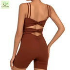 Greenora Damen Workout Strampler Sexy Rückenfrei Yoga Overall Eng Anliegend Body Fitness Activewear Ärmellose Sportbekleidung Einteiler