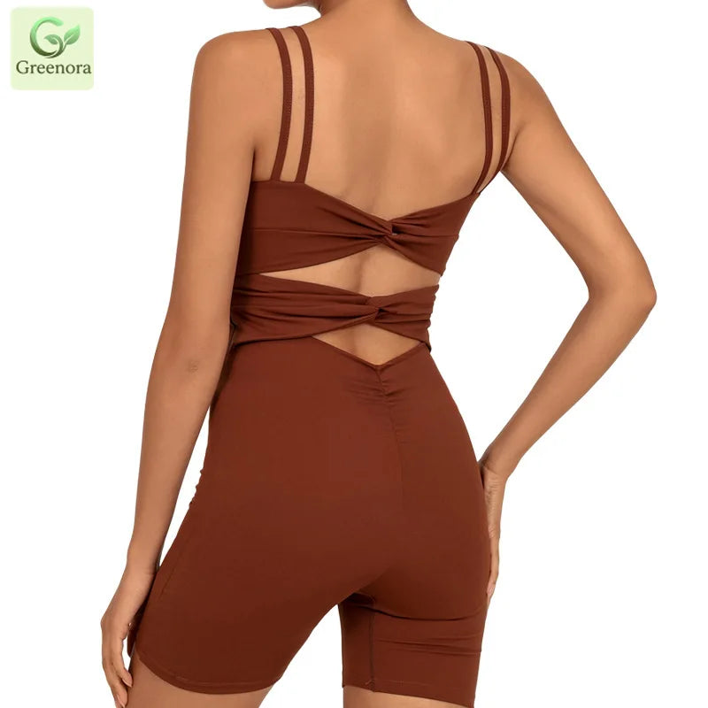 Greenora Damen Workout Strampler Sexy Rückenfrei Yoga Overall Eng Anliegend Body Fitness Activewear Ärmellose Sportbekleidung Einteiler