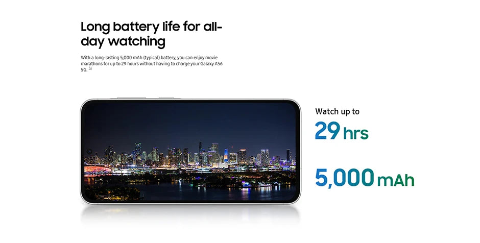 Samsung Galaxy A56 5G Smartphone 6,7 Zoll Super AMOLED Display 120Hz Bildwiederholfrequenz 50MP Rückkamera 5000mAh Akku 8GB 256GB