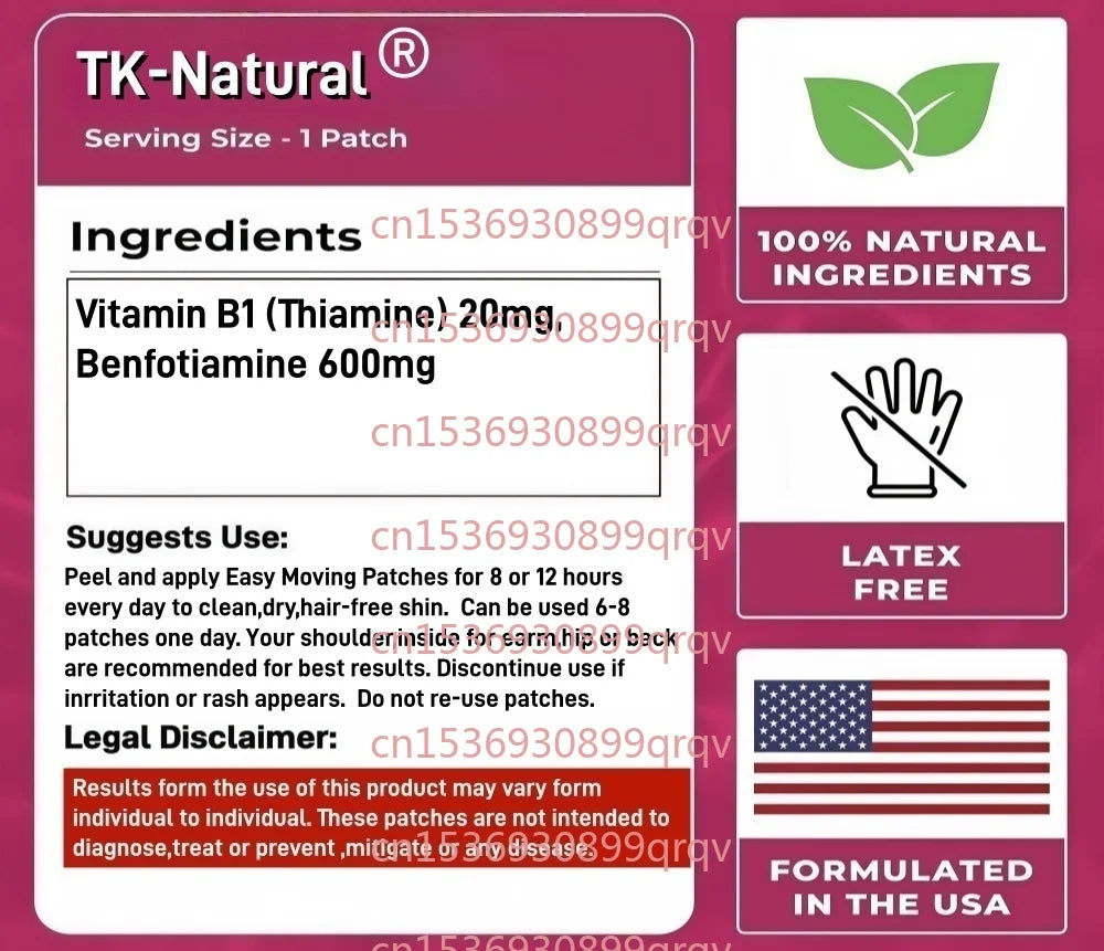 30 Pflaster Benfotiamin Transdermalpflaster mit Vitamin B1 Unterstützt die allgemeine Gesundheit Erhöhte Bioverfügbarkeit