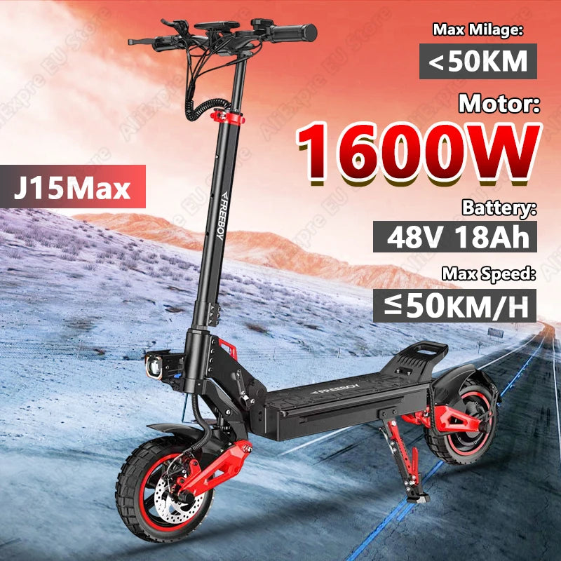 J15MAX Elektroroller für Erwachsene, 1600W Leistungsstarker Motor, 40-50 Meilen Reichweite, 50 km/h Höchstgeschwindigkeit, E-Scooter mit Vorder-/Hinterradfederung, 10" Reifen