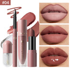 4tlg. Set Langanhaltendes Wasserdichtes Lippen-Make-up-Kit – Weicher, geschmeidiger cremiger Lippenstift & Lipgloss Lip Oil Set