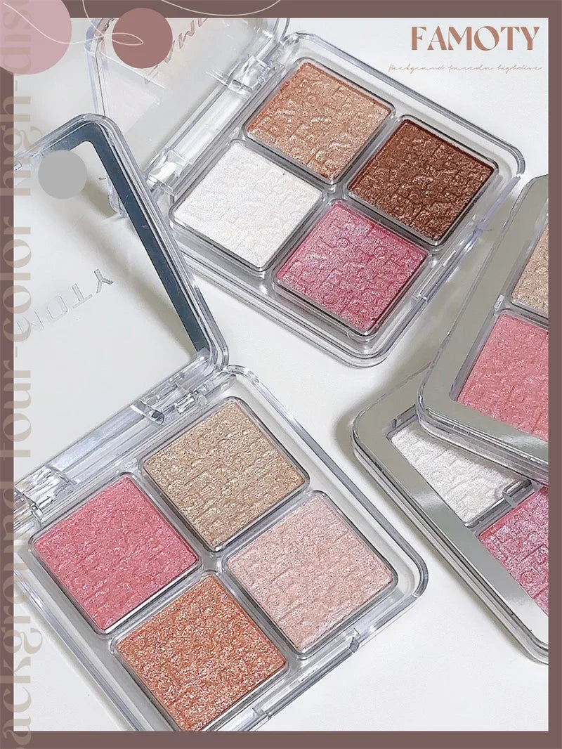 4 Farben Diamant Highlighter Puder Palette Glitzer Gesichtskontur Aufhellen Make-up Schimmer Ultrakonzentrierte Leuchtkraft Kosmetik