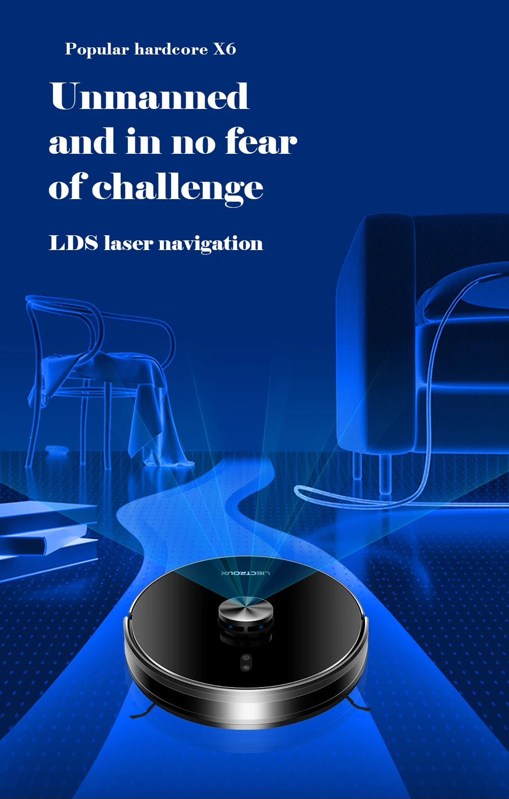 Liectroux / LILIN X6 Saugroboter, Lasersystem, Nass- und Trockenwischen, 6500Pa, Multi-Etagen-Karte, Zonenreinigung, APP-Sperrbereich