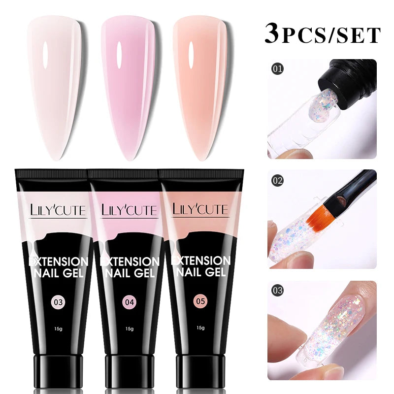 LILYCUTE 15ml Verlängerungsgel-Nagellack-Set Quick Nail Prolong mit Verlängerungsform-Nagelspitzen Acryl-Lösung Maniküre-Werkzeug-Kit
