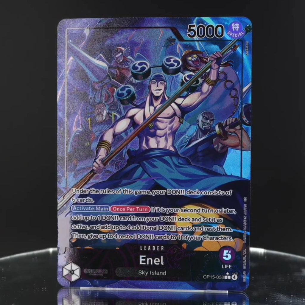 One Piece TCG OPCG Englisch Leaderkarte OP15 Leader-Karten-Set Ruffy Lucy Enel Krieg Rebeca Brook KAMI's Island Textured Foil Karte