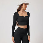 Neues Sommer 2-teiliges Damen-Fitnessstudio Yoga Damen-Outfit Outdoor Sport Schnelltrocknendes Langarmshirt-Set Damen Zweiteiler Sportbekleidung