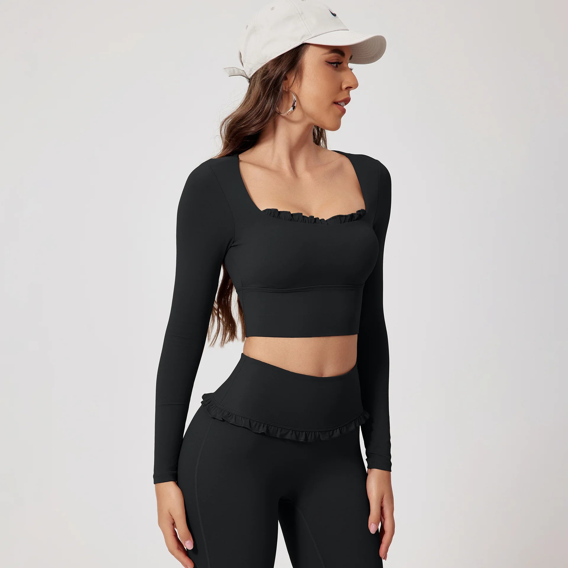 Neues Sommer 2-teiliges Damen-Fitnessstudio Yoga Damen-Outfit Outdoor Sport Schnelltrocknendes Langarmshirt-Set Damen Zweiteiler Sportbekleidung