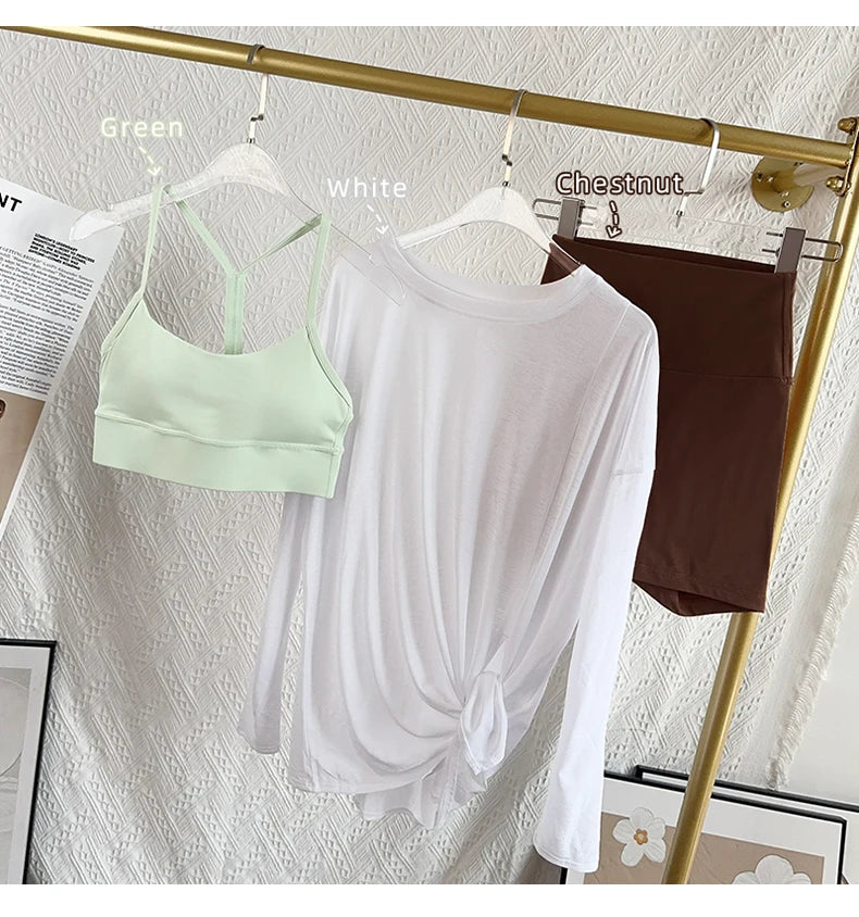 Damen Yoga Shirts Sportoberteile Langarm O-Ausschnitt Atmungsaktives Laufshirt Lockere Fitnesskleidung Gym Sportbekleidung Pilates T-Shirts