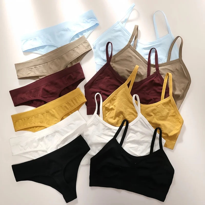 Damen-BH- und Höschen-Set, superweich, Push-Up, ungefüttert, atmungsaktiv, gerippte Unterwäsche, dehnbares Crop-Top, sexy Dessous-Set Hauptbild