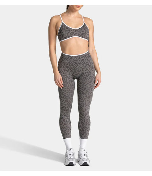 Teveo Eng anliegende, nahtlose Yoga-Leggings mit Leopardenmuster, hautfarbener hoher Elastizität, geeignet als Fitness-Laufhose
