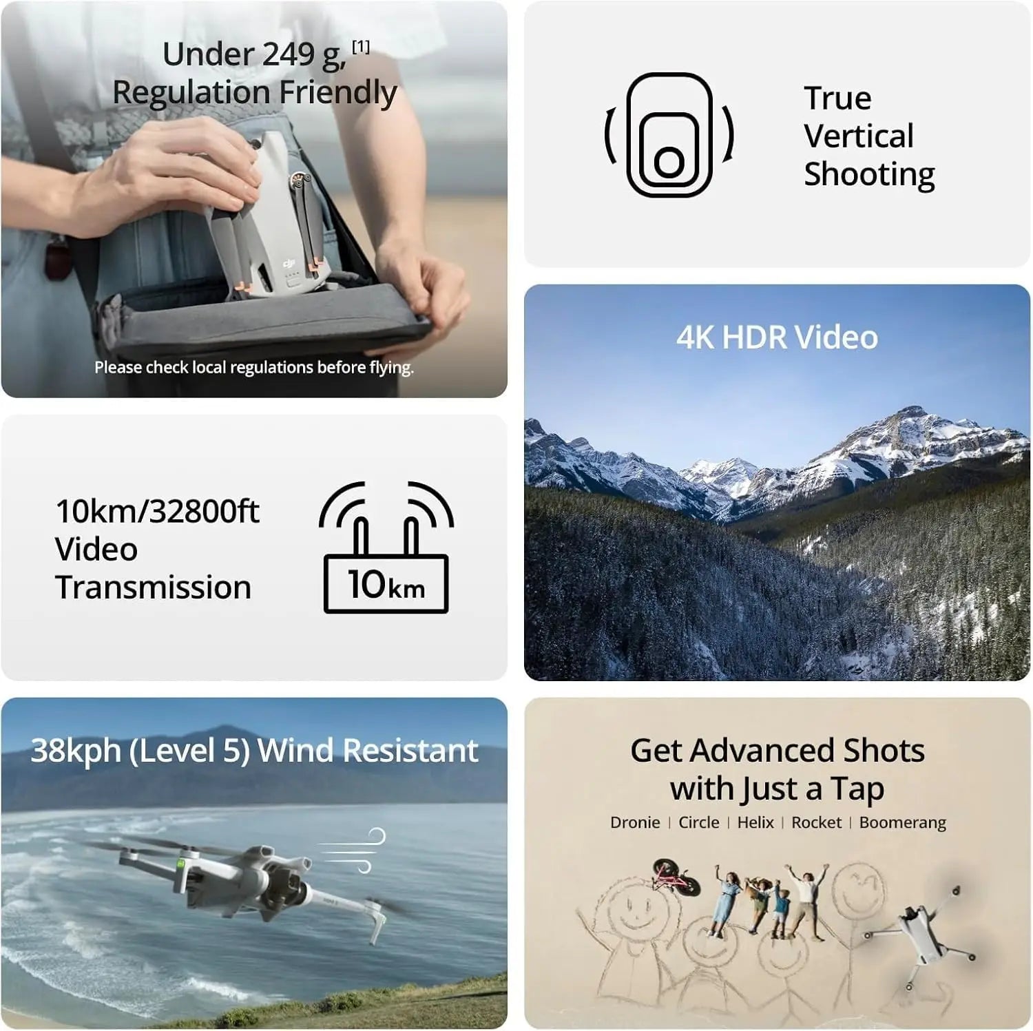 [EU STOCK] DJI Mini 3 leichte und faltbare Mini-Kamera-Drohne mit 4K HDR Video 38 Min. Flugzeit Echtes vertikales Filmen Neu Original C0 Zweitbild