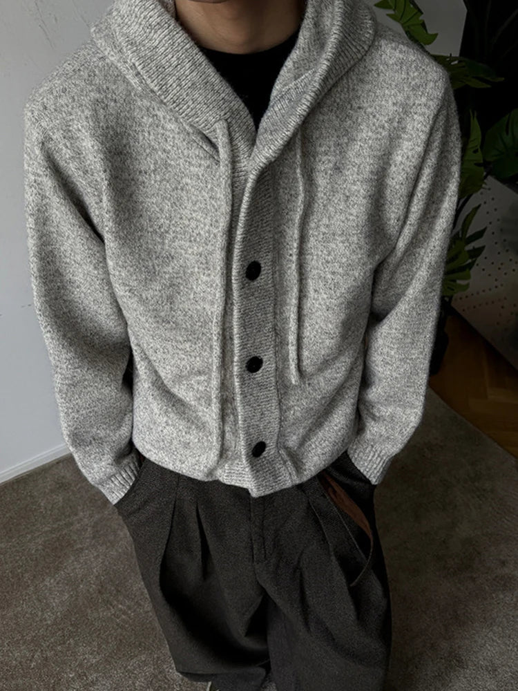 Neue lässige Luxus Strickjacke mit Kapuze für Herren Koreanische Mode Lockerer Cardigan mit Knopfleiste Y2K Vintage Streetwear Strickwaren Mantel