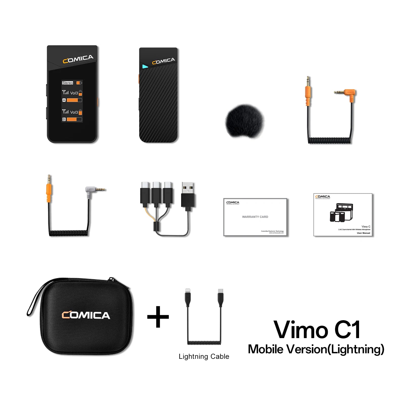 Comica Vimo C 2.4G Mini kabelloses Ansteckmikrofon mit Ladecase, für Smartphone Kamera Podcast Interview YouTube Facebook