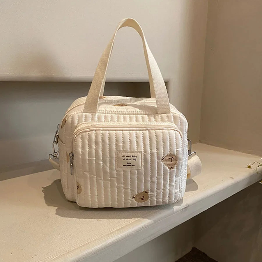 Niedliche Bären Wickeltasche Baumwolle Reißverschluss Windeltasche Damen Handtasche Windel-Caddy Organizer Baby Umstands-Reisetasche