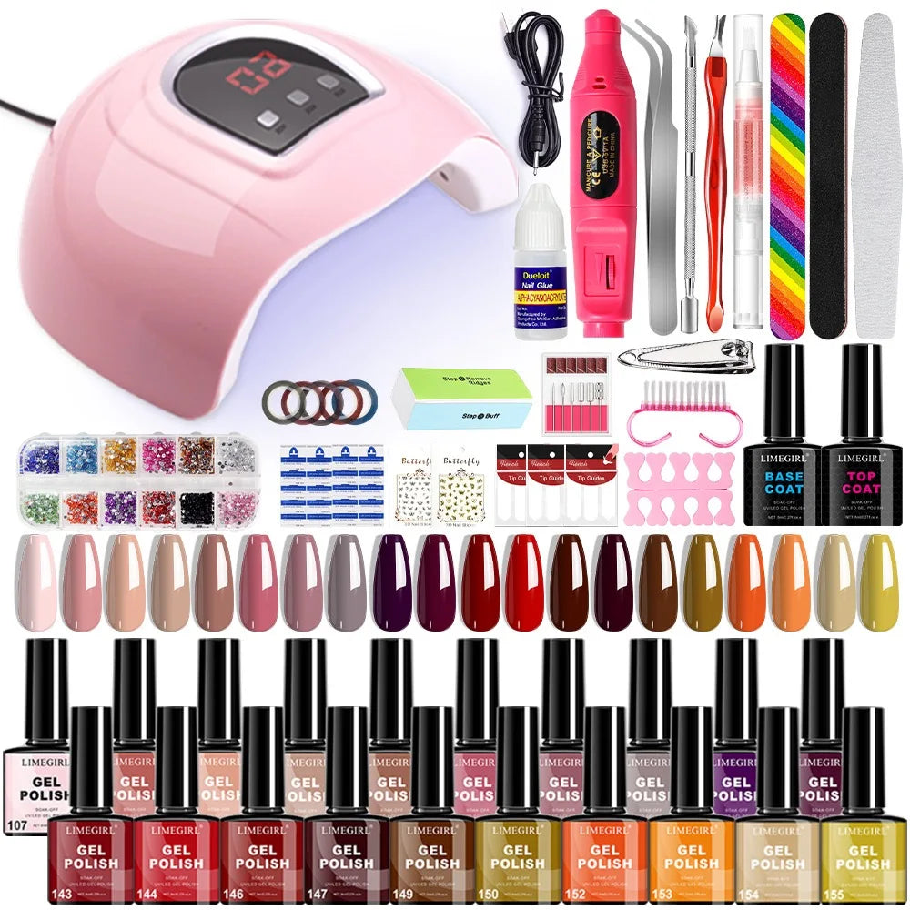 20-Farben-Nageldesign-Set mit LED-Licht, Nagelfeile, Poliermaschine, Glitzer-Diamant-Werkzeugset für den professionellen und privaten Gebrauch