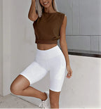 Bauchfreie Baumwoll-Shirts für Damen Süße ärmellose Yoga-Tops Lauf- und Fitness-Shirts Lässige weite Damen-T-Shirts