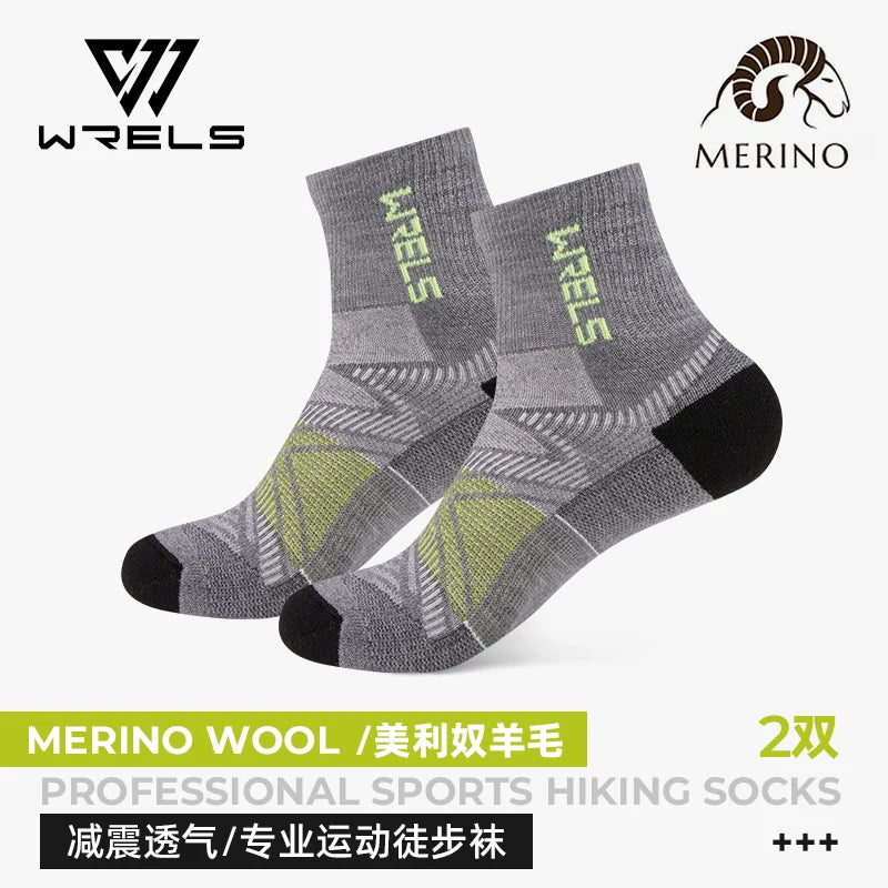 WRELS 1/2/3 Paar Merinowollsocken Wander-Laufsocken Atmungsaktiv Gepolstert Schweißableitend Warm Thermisch Kompressions-Wollsocken