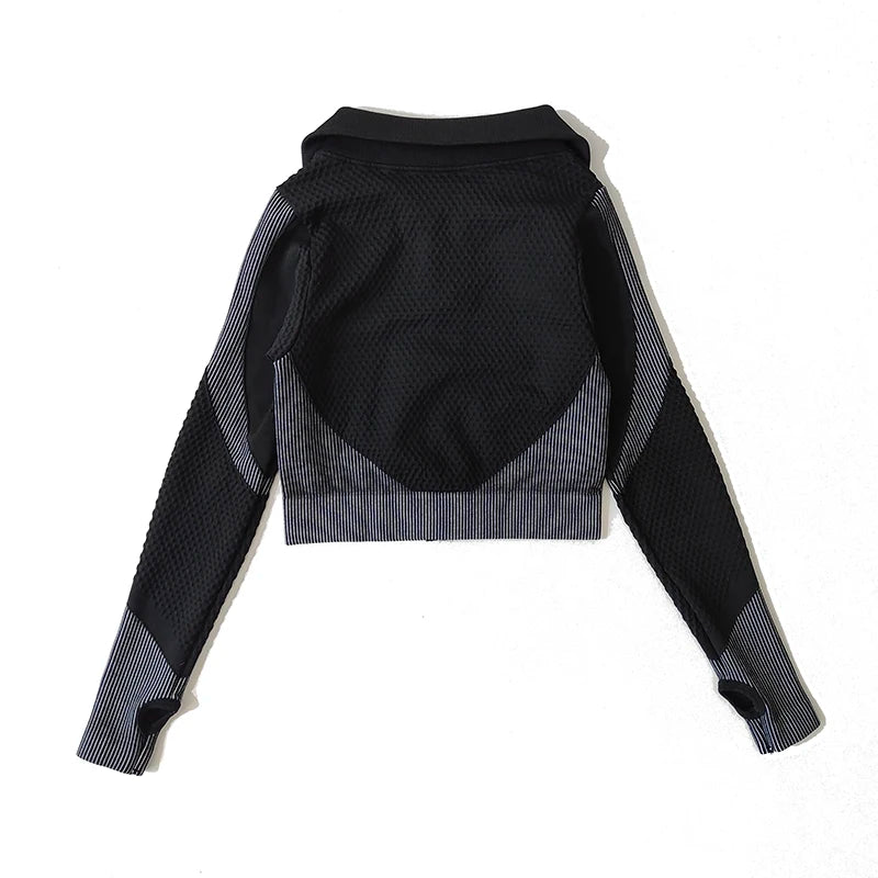 2/3tlg Damen Yoga Anzug Nahtlos Gestrickte Yogahose Leggings Kleidung Reißverschluss Langarm Crop Top Fitnesskleidung Sportbekleidung Gym Set