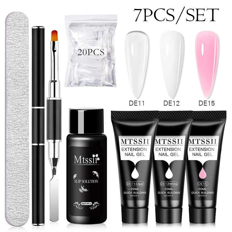 24-teiliges Set 20ml Poly Nail Extension Gel Kit Mini-UV-Lampe Versiegelung mit Basislack Überlack Professionelles Poly-UV-Nagelgel-Kit Starter-Kit