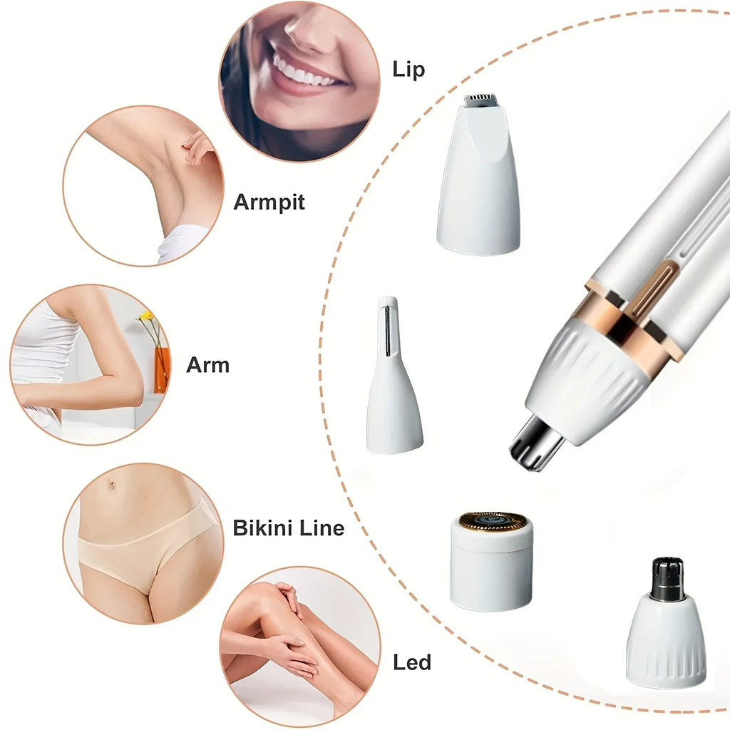 4-in-1 Elektrorasierer für Damen Ganzkörperrasur Gesichts-Epilierer Rasierer Augenbrauentrimmer Nasen-Bikinilinien-Haarentferner