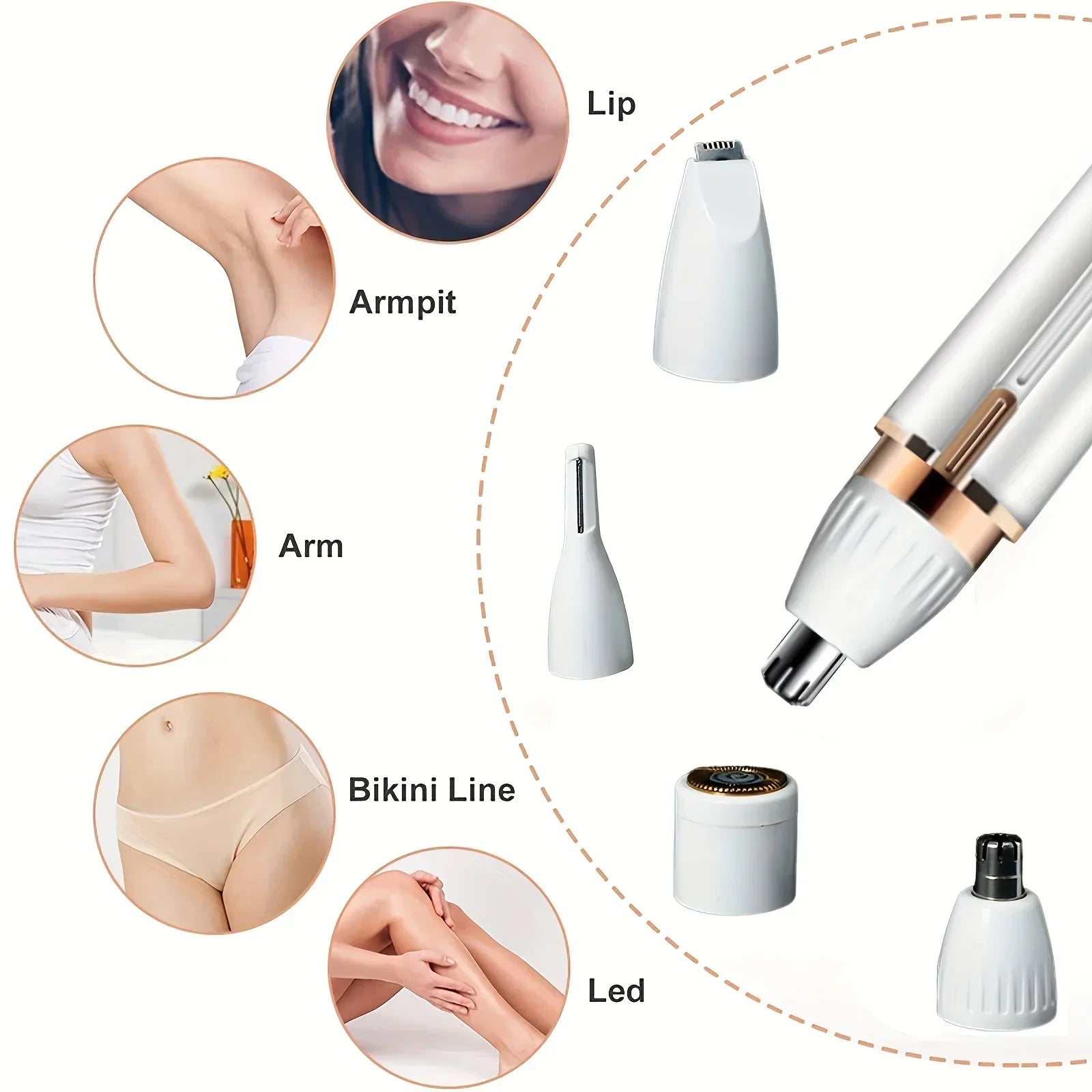 4-in-1 Elektrorasierer für Damen Ganzkörperrasur Gesichts-Epilierer Rasierer Augenbrauentrimmer Nasen-Bikinilinien-Haarentferner